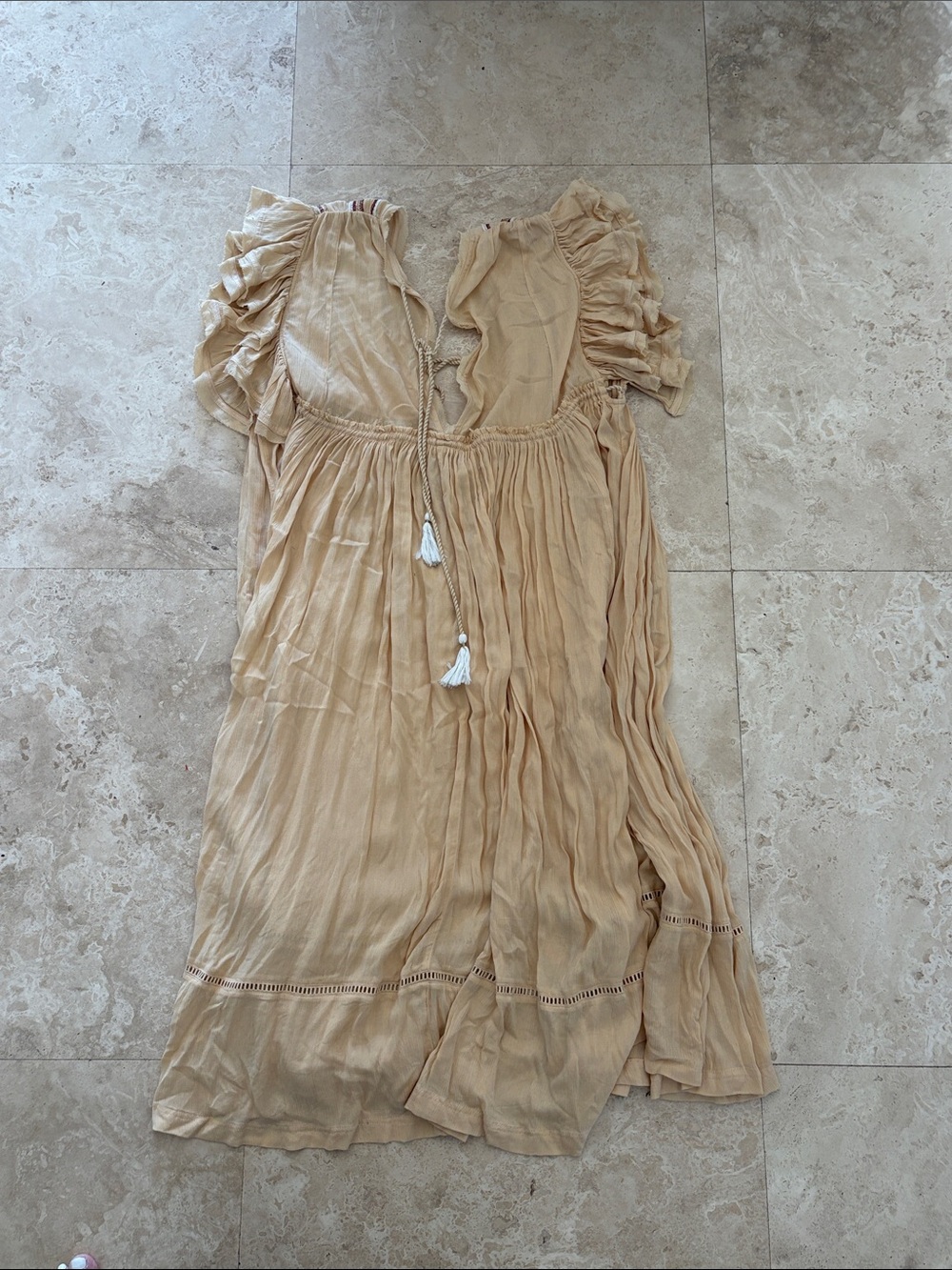 Free People Cream-Beige Embroidered Maxi Dress with Tassel Tie - Picture 3 of 4